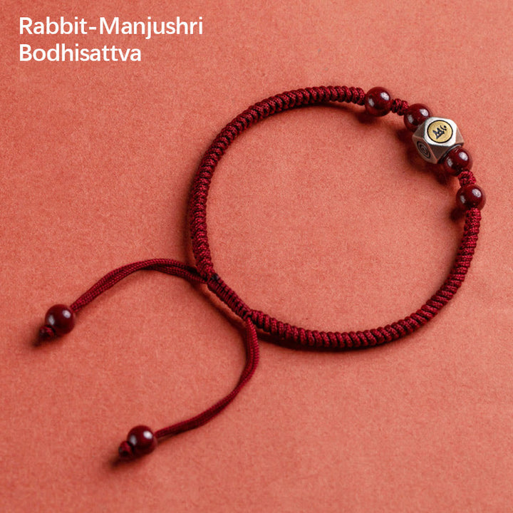 Bracelet Buddha Stones de Bouddha et Signes du Zodiaque Chinois Natal Bouddha Cinabre - Bodhisattva Lapin-Manjushri - Rouge (tour de poignet 14-18 cm) - image 13