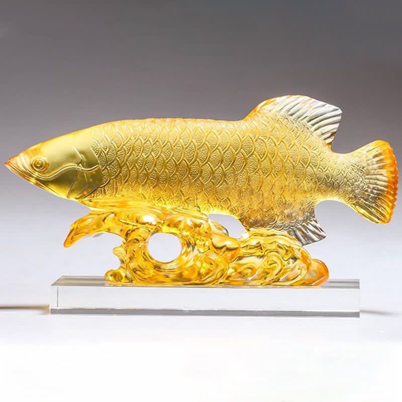 Pièce d'art en cristal de poisson Koi faite à la main Liuli, décoration de bureau à domicile porte-bonheur