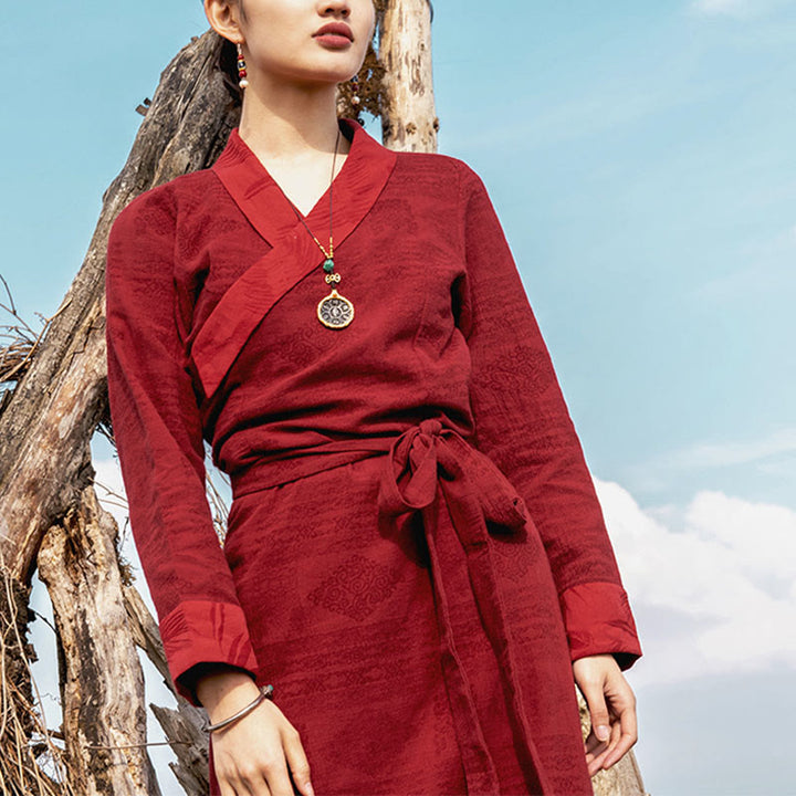 Robe tibétaine en Buddha Stones Vêtements Lhassa Robe longue portefeuille Robe longue Vêtements pour femmes