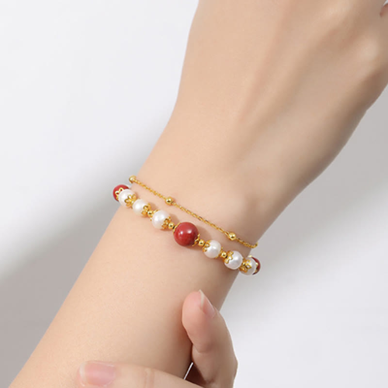 Bracelet à chaîne double couche en argent sterling 925 avec perles de sagesse et cinabre de Buddha Stones - image 6