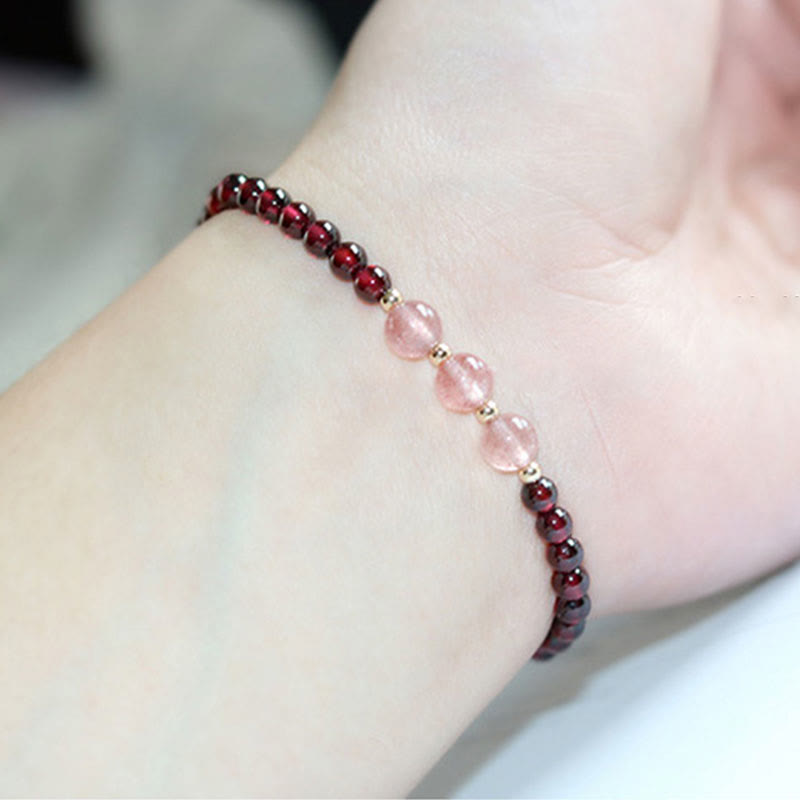 Bracelet calme en quartz fraise et grenat naturel de Buddha Stones