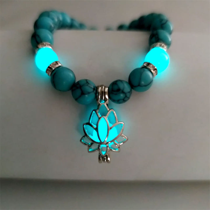 Bracelet de protection Lotus en perles lumineuses en turquoise tibétaine Buddha Stones