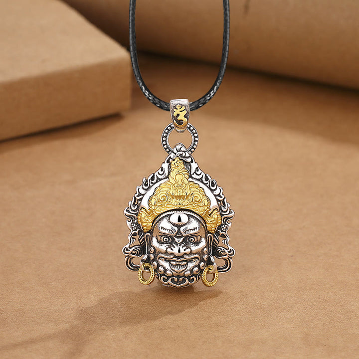 Collier pendentif porte-bonheur en cuivre avec amulette jaune du dieu de la richesse et des Buddha Stones