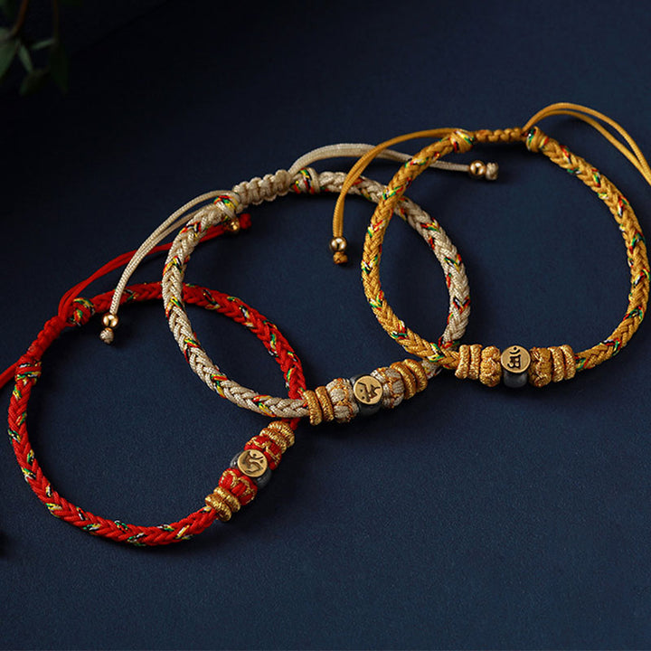 Bracelet en corde tressée en argent avec Buddha Stones et signe du zodiaque chinois