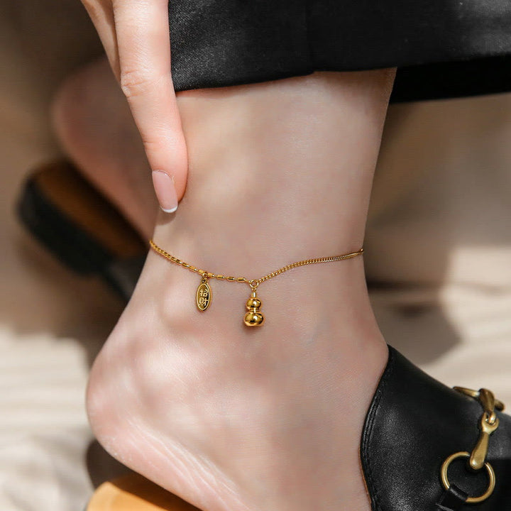 Buddha Stones Or 18k Lucky Bracelet de cheville Buckle Wealth en forme de gourde