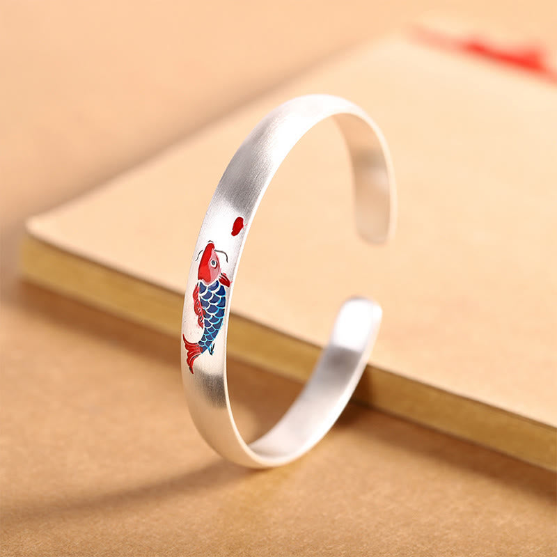 Bracelet manchette porte-bonheur en argent sterling 999 Buddha Stones et poisson koï - image 1