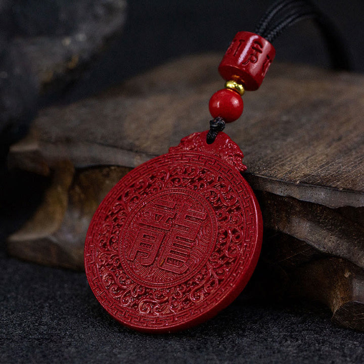 Collier pendentif de protection du dragon en cinabre naturel de l'année du dragon Buddha Stones