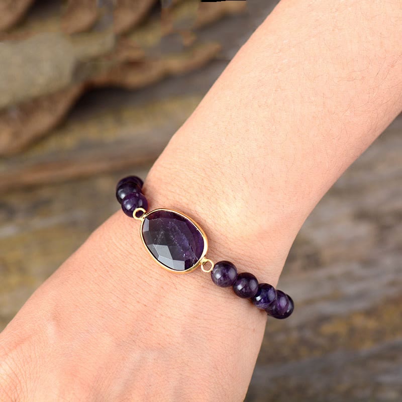 Bracelet en cristal d'améthyste naturelle Buddha Stones à motif marquise