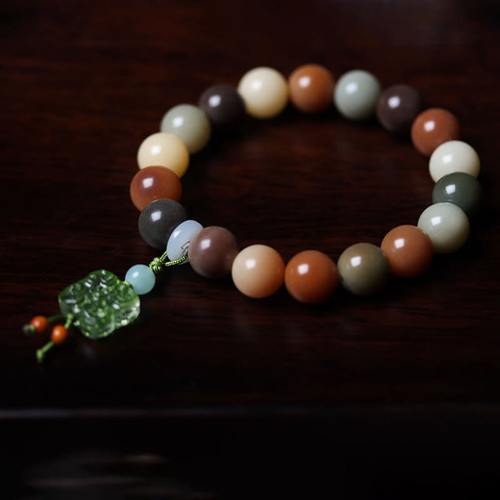 Bracelet de paix en verre Liuli avec perles de Bodhi en dégradé multicolore naturel et Buddha Stones