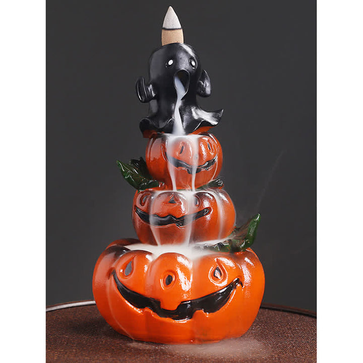 Décoration de brûleur d'encens de fontaine à fumée à refoulement en résine fantôme de citrouilles d'Halloween