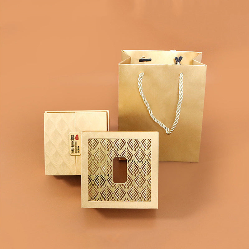 Coffret cadeau à motif de plumes pour rangement de bijoux rétro - Or (11,2*11,2*5,8cm) - image 0