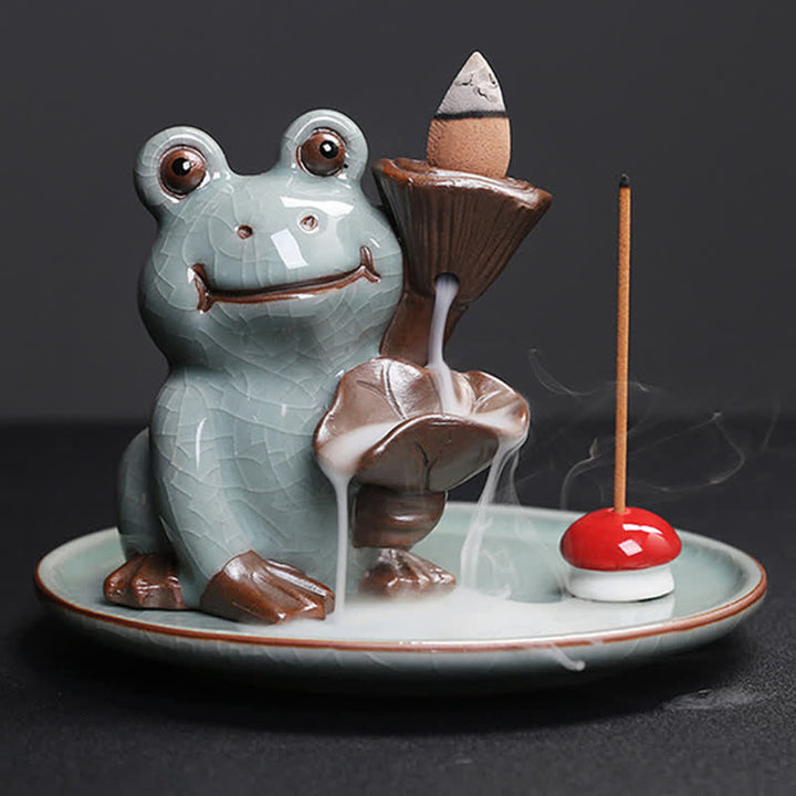 Brûleur d'encens de guérison en céramique en forme de grenouille de méditation