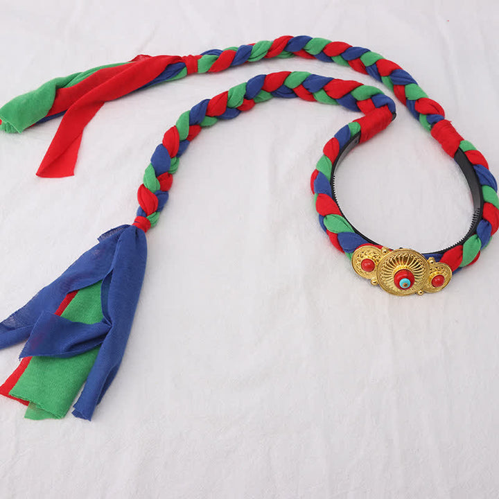 Accessoires pour cheveux en perles à pompon colorées tibétaines - Bleu - Trois perles - image 2