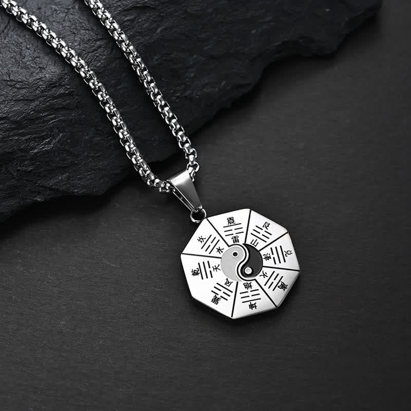 Bagua Yin Yang Titane Acier Balance Collier Pendentif - Argent - image 6
