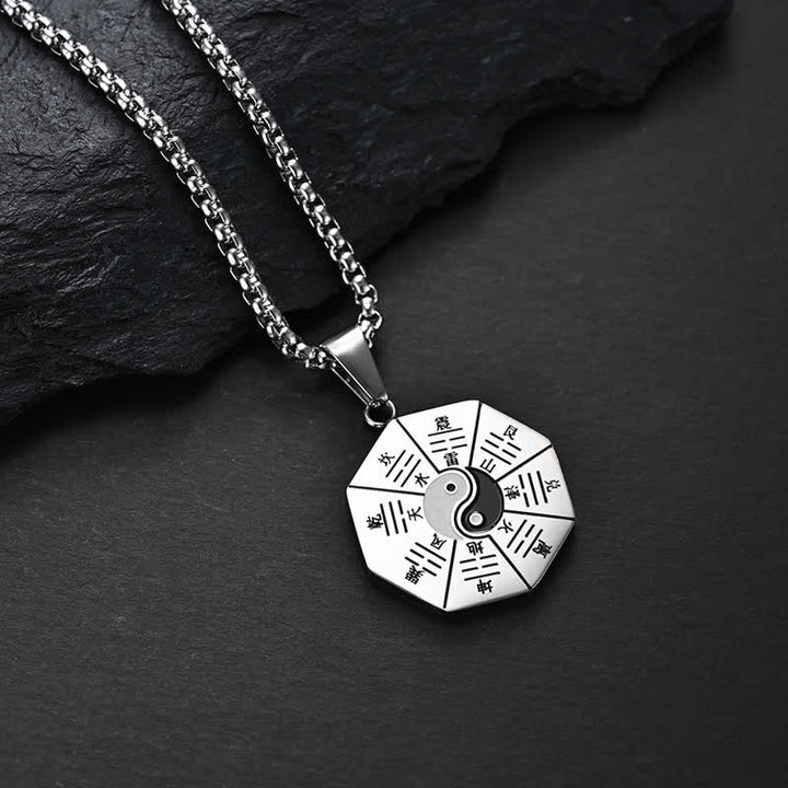 Bagua Yin Yang Titane Acier Balance Collier Pendentif - Argent - image 6