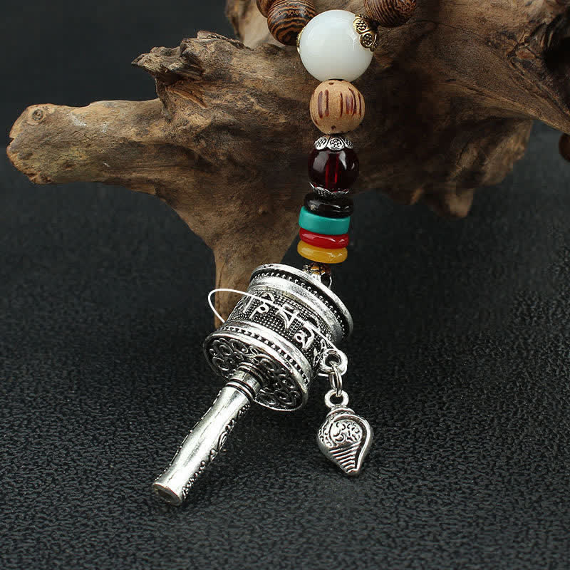Collier pendentif en bois Vajra Buddha Stones tibétaines Om Mani Padme Hum et rotation de la roue de prière - image 16