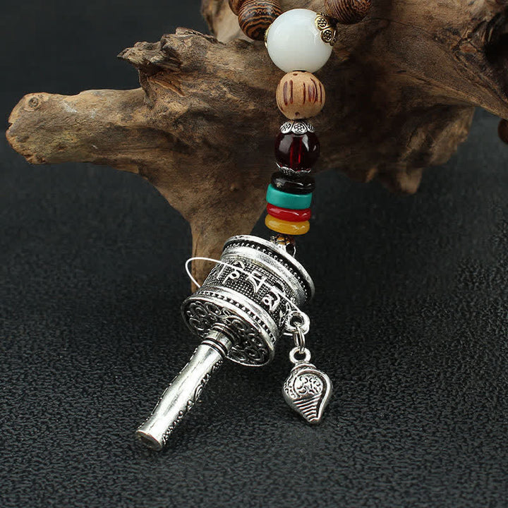 Collier pendentif en bois Vajra Buddha Stones tibétaines Om Mani Padme Hum et rotation de la roue de prière - image 16