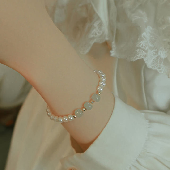 Bracelet chaîne en perles de sincérité en jade blanc cyan Hetian plaqué or 14 carats