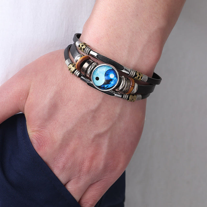 Bracelet d'équilibre en cuir Yin Yang Buddha Stones