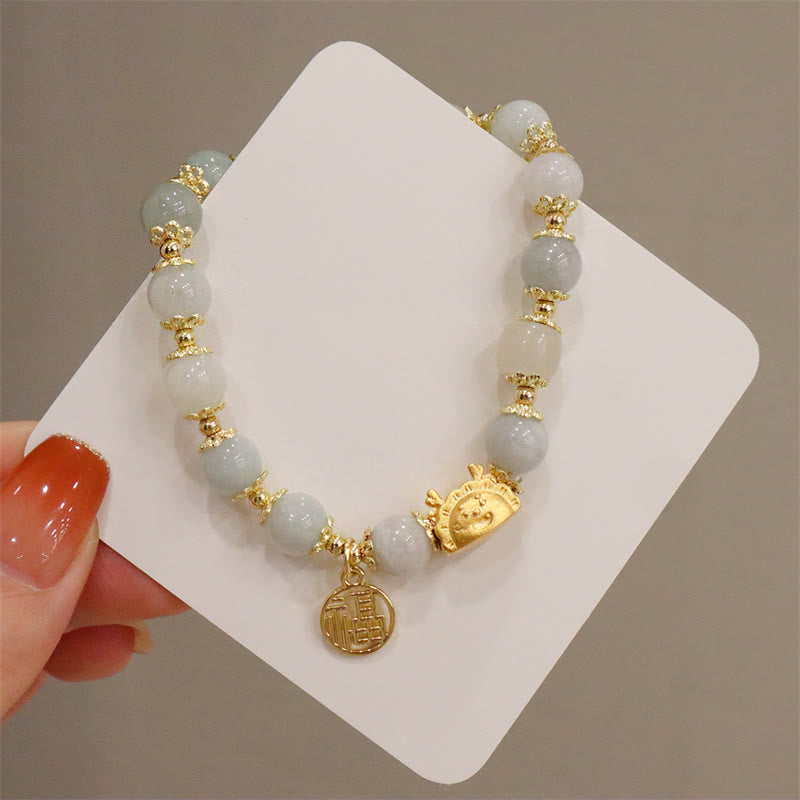 Buddha Stones Année du Dragon Agate Rouge Quartz Fraise Obsidienne Noire Jade Grenat Perle Cinabre Dumpling Dragon Luck Fu Bracelet Caractère