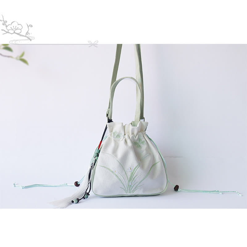 Sac à main en toile brodé à la main avec Buddha Stones et fleurs