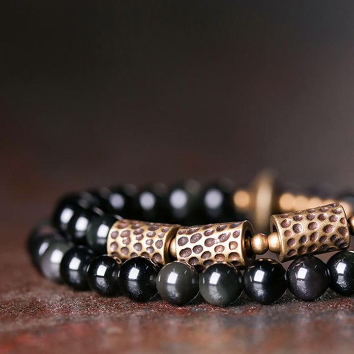 Bracelet double tour en cuivre et obsidienne arc-en-ciel Buddha Stones