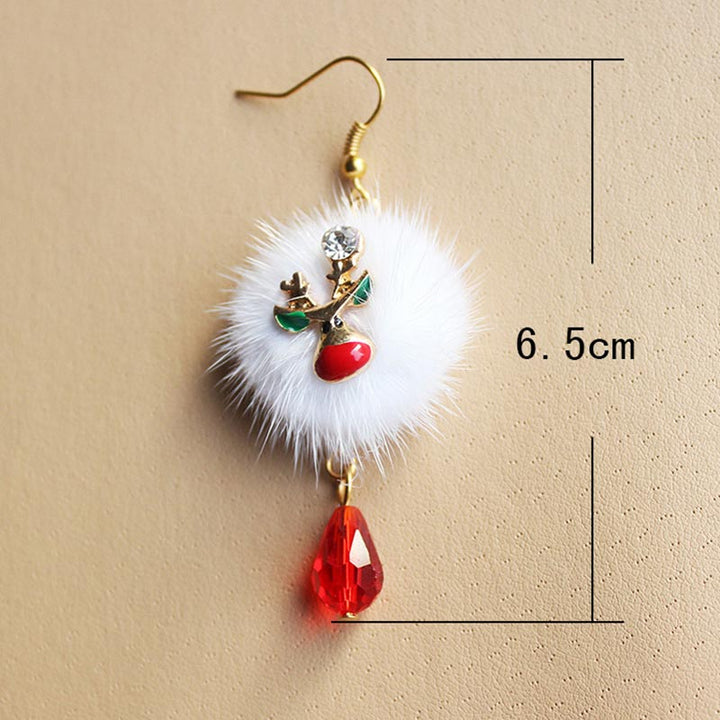 Boucles d'oreilles pompon en fourrure de Père Noël et élan