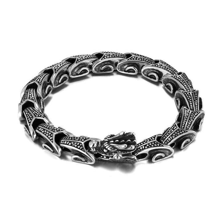 Bracelet porte-bonheur en acier titane et dragon