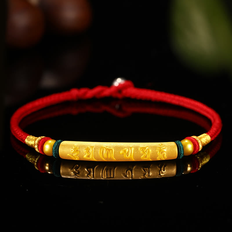 Bracelet tressé à huit fils en or 999 tibétain avec Buddha Stones Om Mani Padme Hum, fabriqué à la main, avec nœud de paix et porte-bonheur