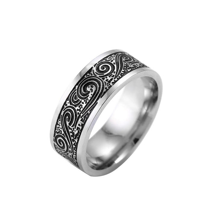 Bague d'équilibre en acier titane avec motif gravé de nuages de bon augure vintage