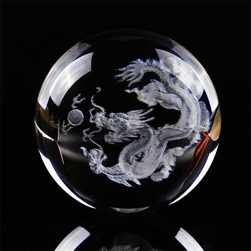 Décoration de bénédiction en cristal blanc avec dragon et lotus - image 1