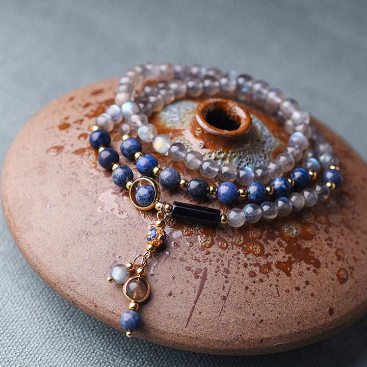 Bracelet apaisant et positif en Buddha Stones, pierre de lune, lazurite et lapis-lazuli - image 7