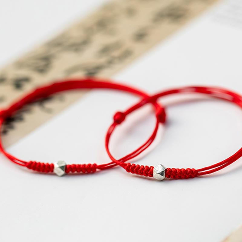 Bracelet tressé en argent sterling 925 avec perles porte-bonheur et protection en fil rouge avec Buddha Stones