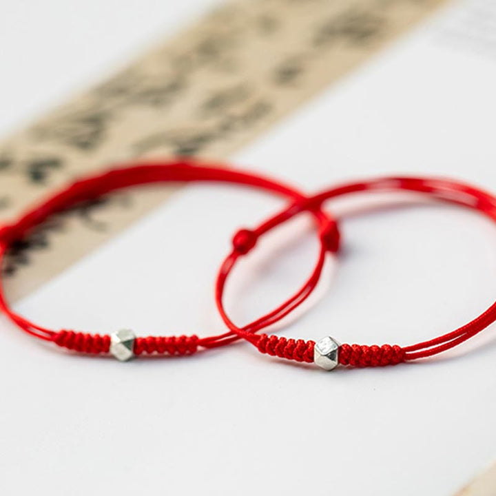 Bracelet tressé en argent sterling 925 avec perles porte-bonheur et protection en fil rouge avec Buddha Stones