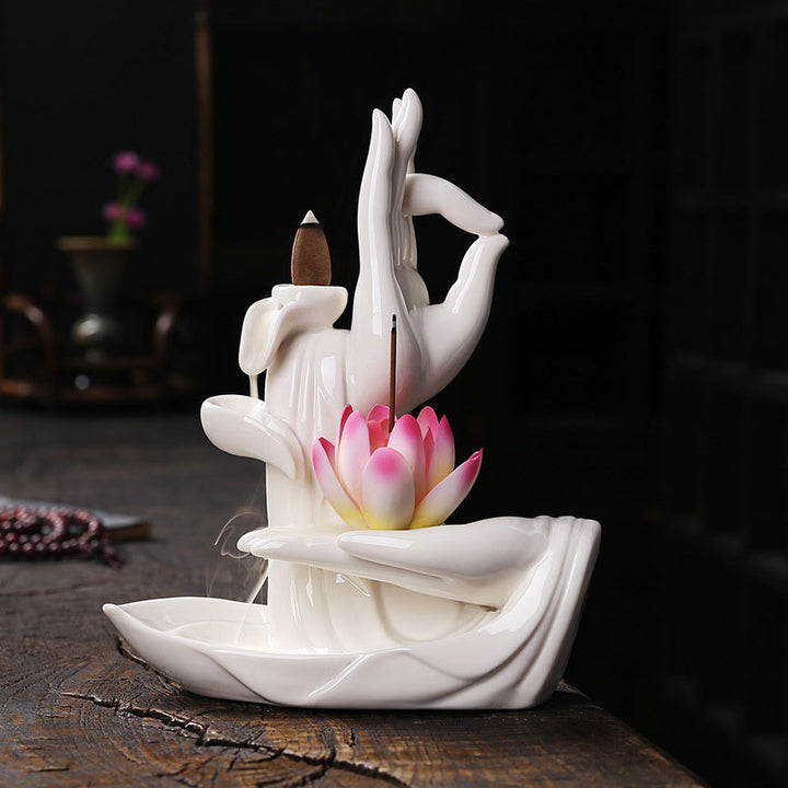 Pierres de Bouddha Brûleur d'encens tibétain avec bénédiction du lotus
