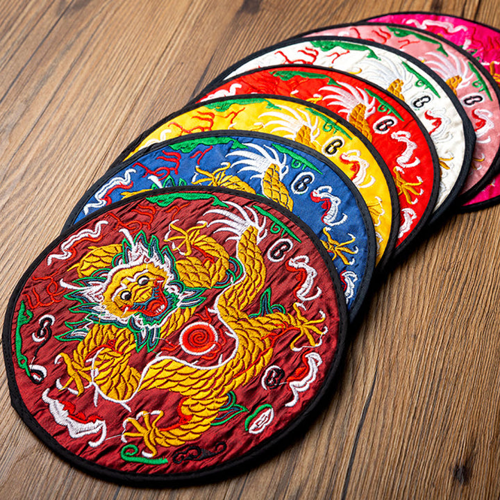 Dessous de verre brodé Buddha Stones Dragon pour tasse à thé, dessous de verre pour tasse à thé Kung Fu