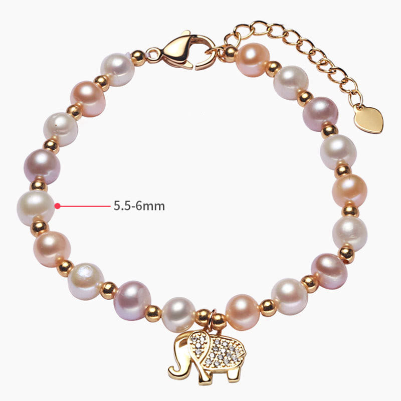 Bracelet de Sincérité Plaqué Or 18K avec Perles et Zircon Éléphant en Buddha Stones