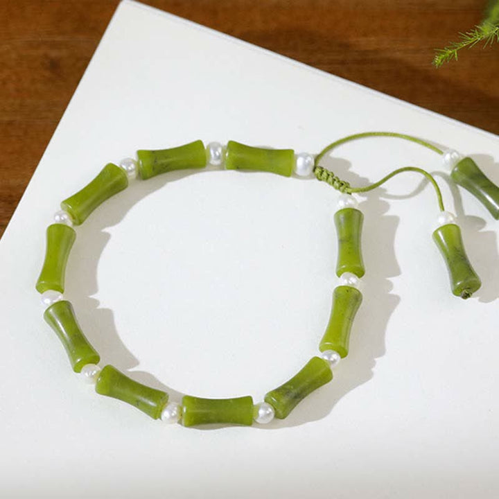 Bracelet en Buddha Stones avec motif bambou et péridot naturel