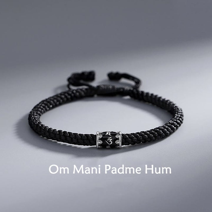 Bracelet tressé en argent sterling 925 Buddha Stones Om Mani Padme Hum Peace