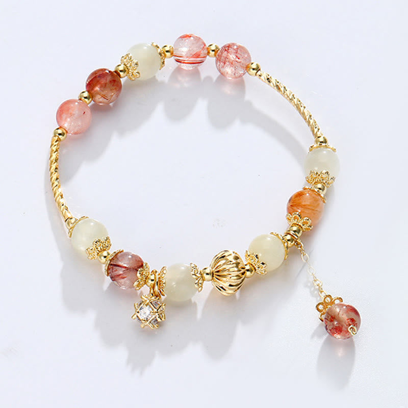 Bracelet de perles de bon augure en quartz rutile coloré œil de chat et zircon - image 2