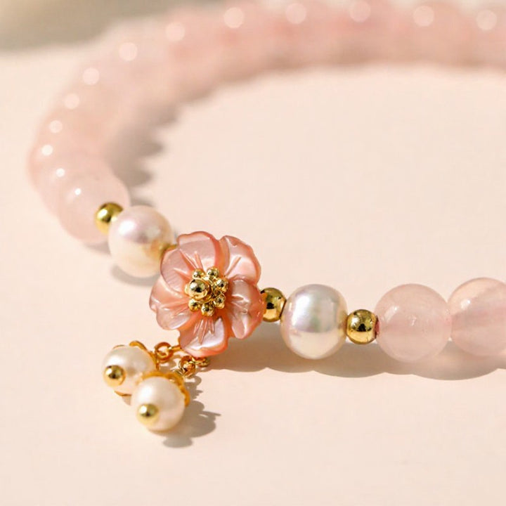 Buddha Stones Bracelet d'amour avec breloque fleur et perle de quartz rose - image 4