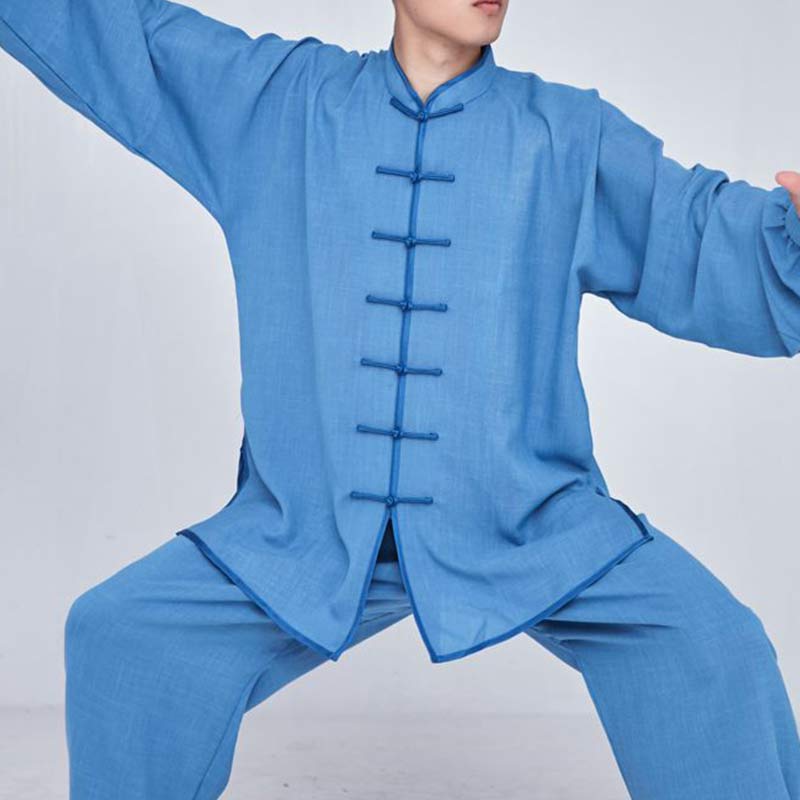 Ensemble de vêtements unisexe brodés Buddha Stones, méditation, prière zen, Tai Chi spirituel, Qigong - Manches longues DeepSkyBlue - US14，UK/AU18，EU46 (3XL) - image 17