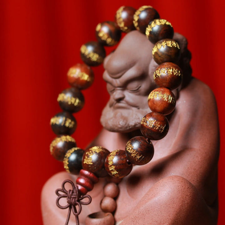 Bracelet de guérison gravé Sutra du cœur en bois de rose tibétain
