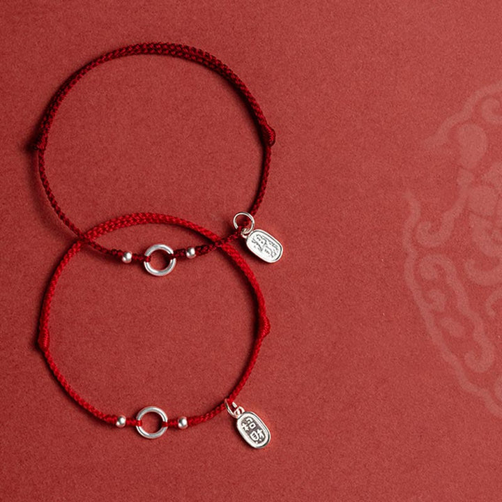 Bracelet en argent sterling 925 avec Buddha Stones et cordon rouge porte-bonheur, paix, joie, lotus, paix