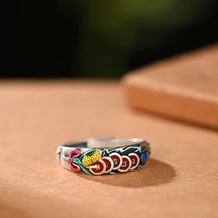 Buddha Stones Bague de richesse Feng Shui Cinq pièces de monnaie de l'empereur