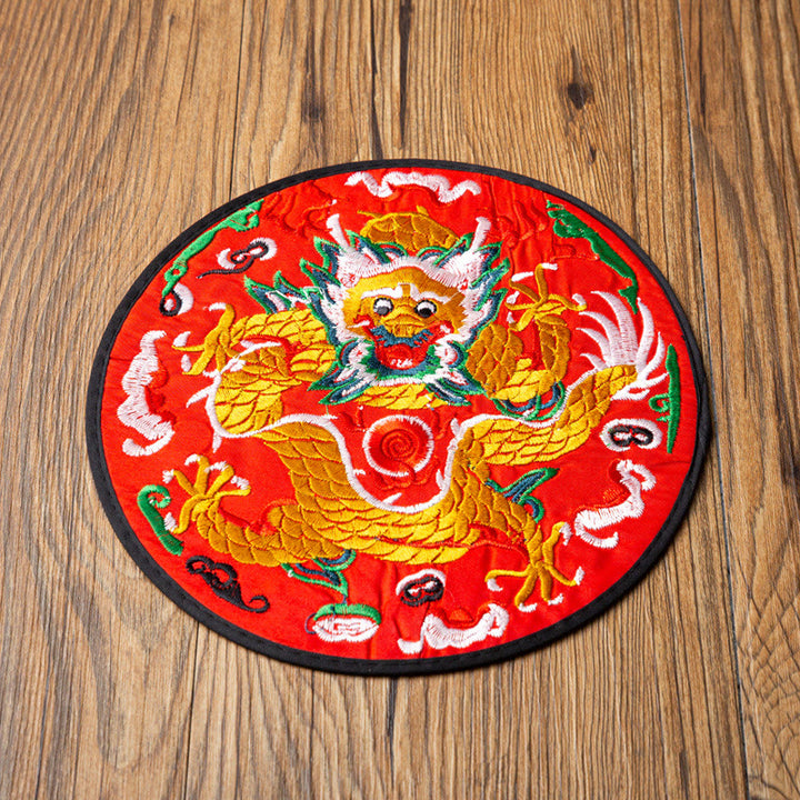 Dessous de verre brodé Buddha Stones Dragon pour tasse à thé, dessous de verre pour tasse à thé Kung Fu