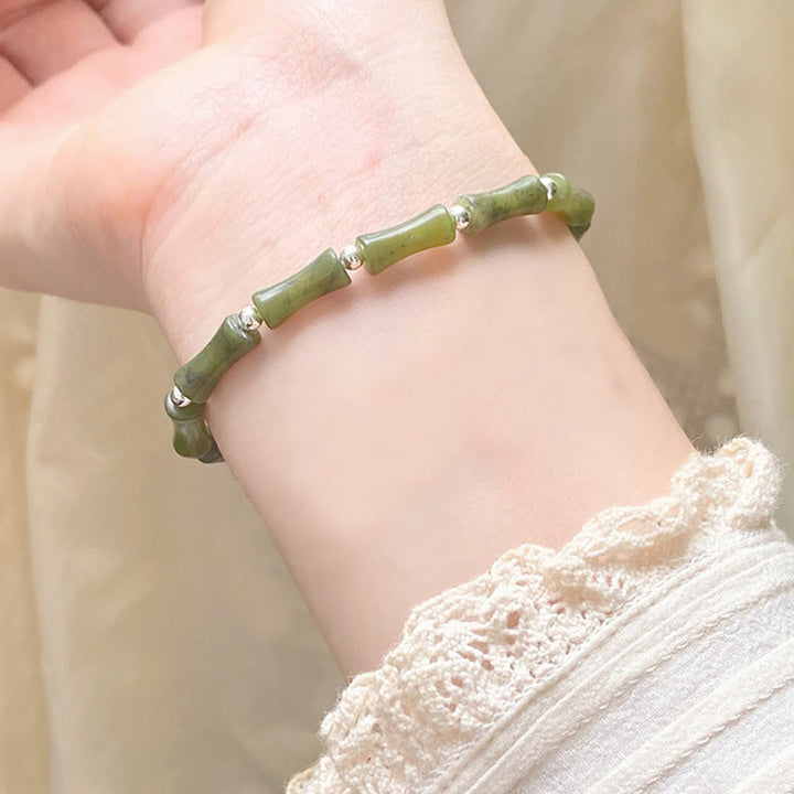 Bracelet en argent sterling 925 Buddha Stones et jade en bambou, chat porte-bonheur, personnage Fu, chance et abondance - image 14