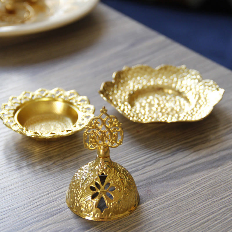 Brûleur d'encens spirituel en alliage de métal mini sous-verre en feuille d'or