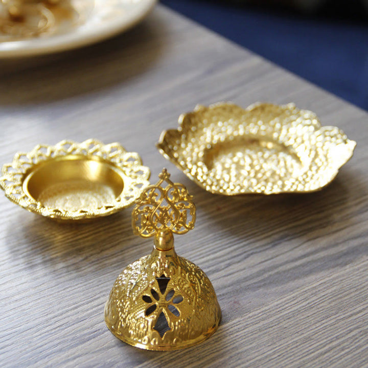 Brûleur d'encens spirituel en alliage de métal mini sous-verre en feuille d'or