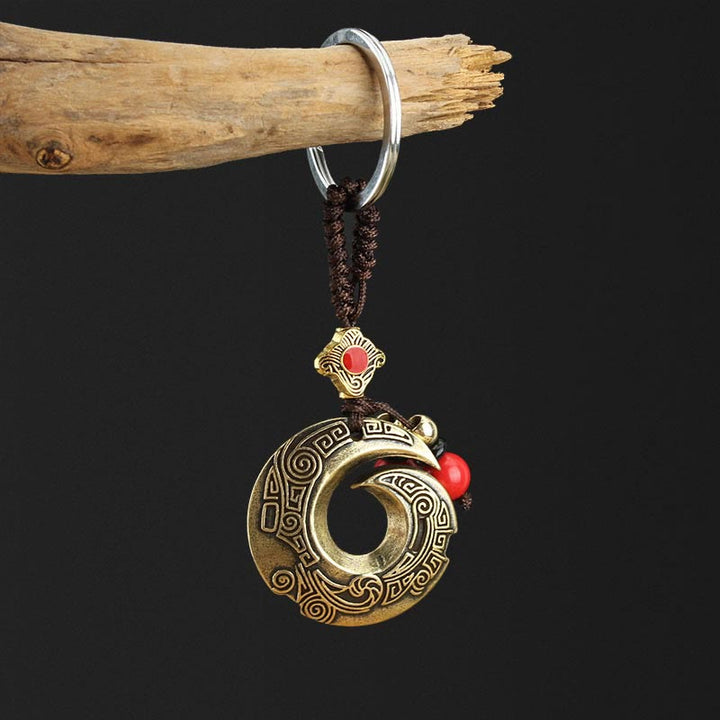 Porte-clés porte-bonheur en cuivre avec inscription « Bonne chance »